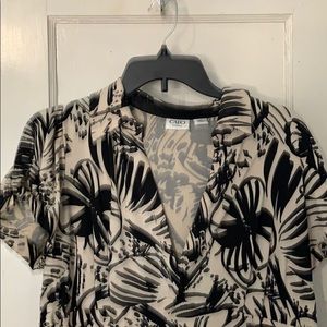 patterned black/white dress with belt loops.